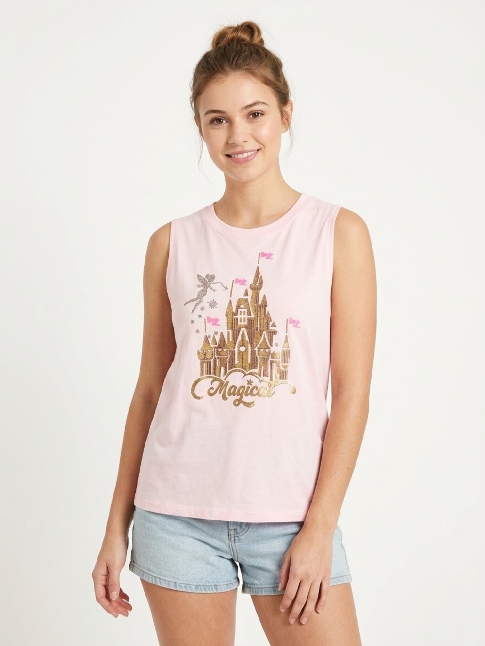 Amazon Women’s Pink Sleeveless Graphic Tank Top Size XL EUC P2P 21in.